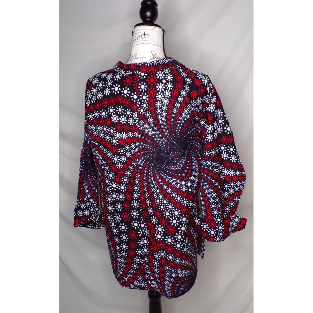 🆕 The Oula Company Geometric Print Boyfriend Top Blouse Small Blue Red - Picture 8 of 9